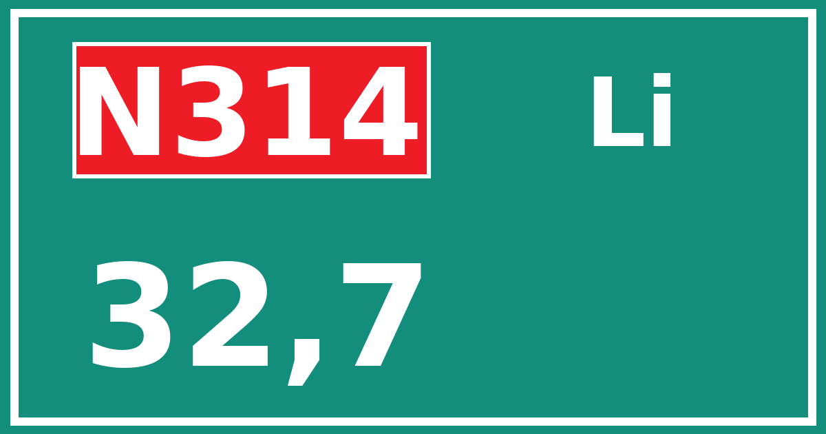 Hectometerbord N314 32,7 zijde Li