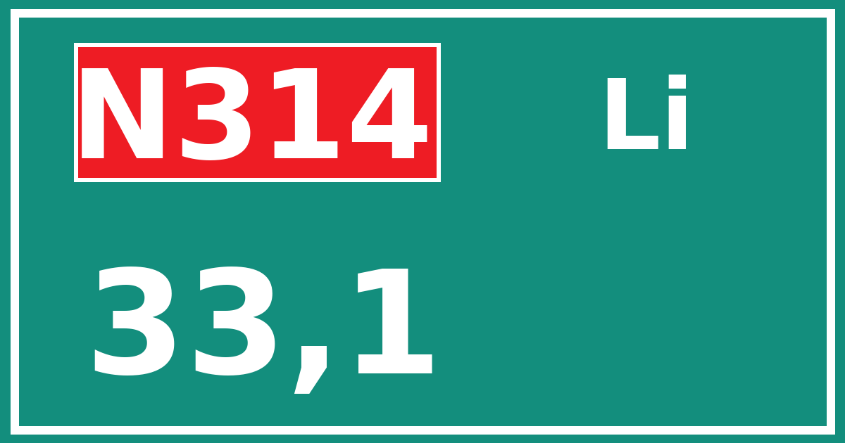 Hectometerbord N314 33,1 zijde Li