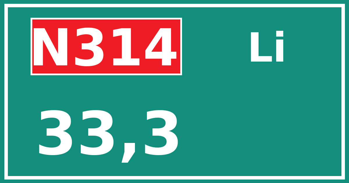 Hectometerbord N314 33,3 zijde Li