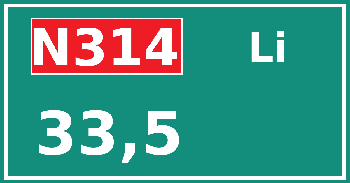 Hectometerbord N314 33,5 zijde Li