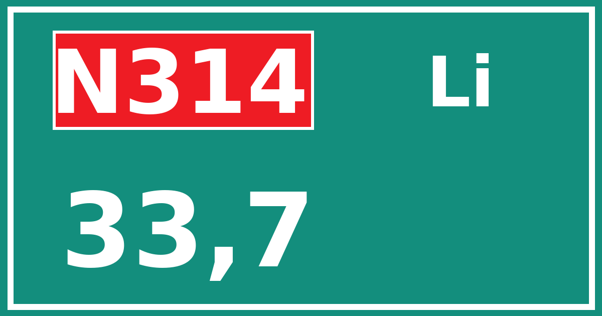 Hectometerbord N314 33,7 zijde Li