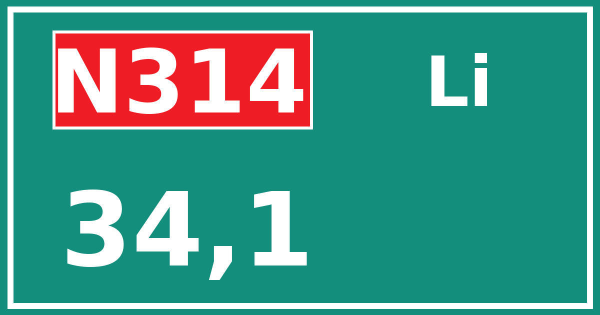 Hectometerbord N314 34,1 zijde Li