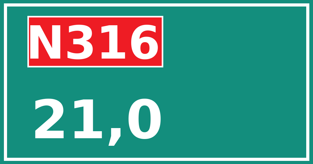 Hectometerbord N316 21,0