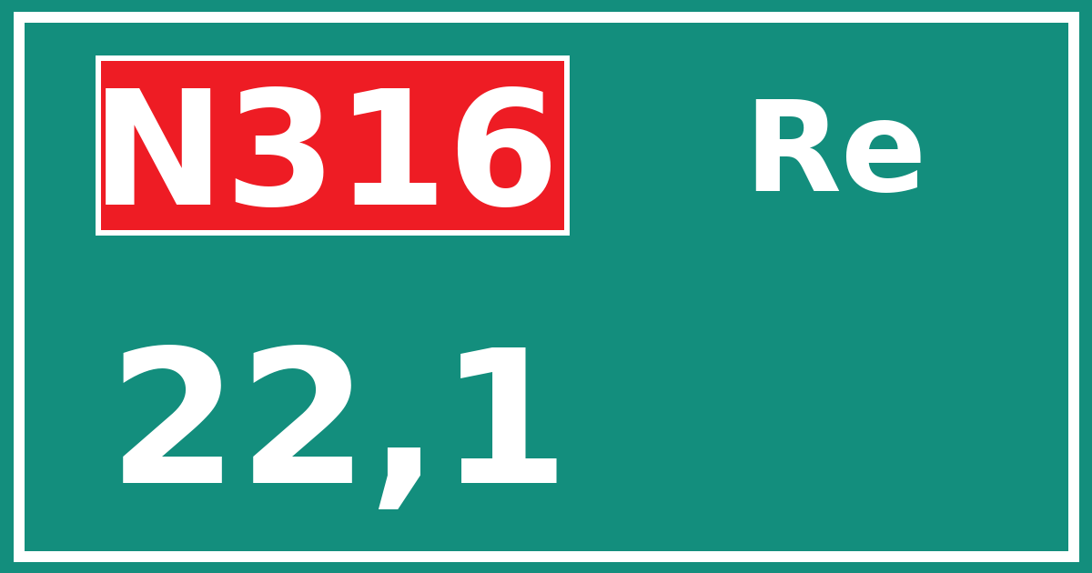 Hectometerbord N316 22,1 zijde Re