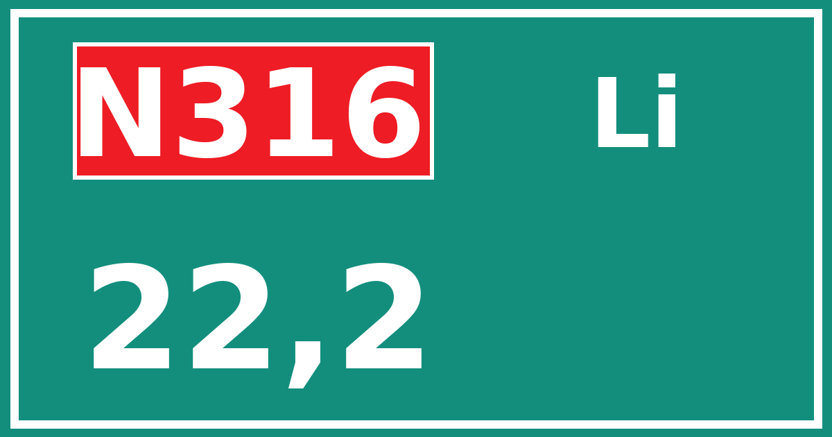 Hectometerbord N316 22,2 zijde Li