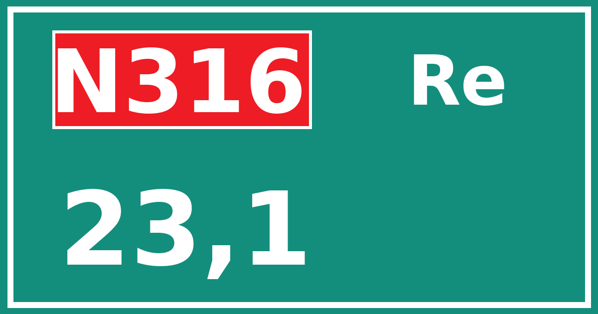 Hectometerbord N316 23,1 zijde Re