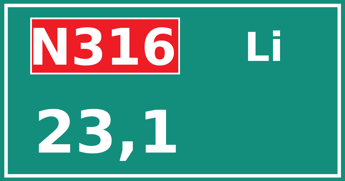 Hectometerbord N316 23,1 zijde Li