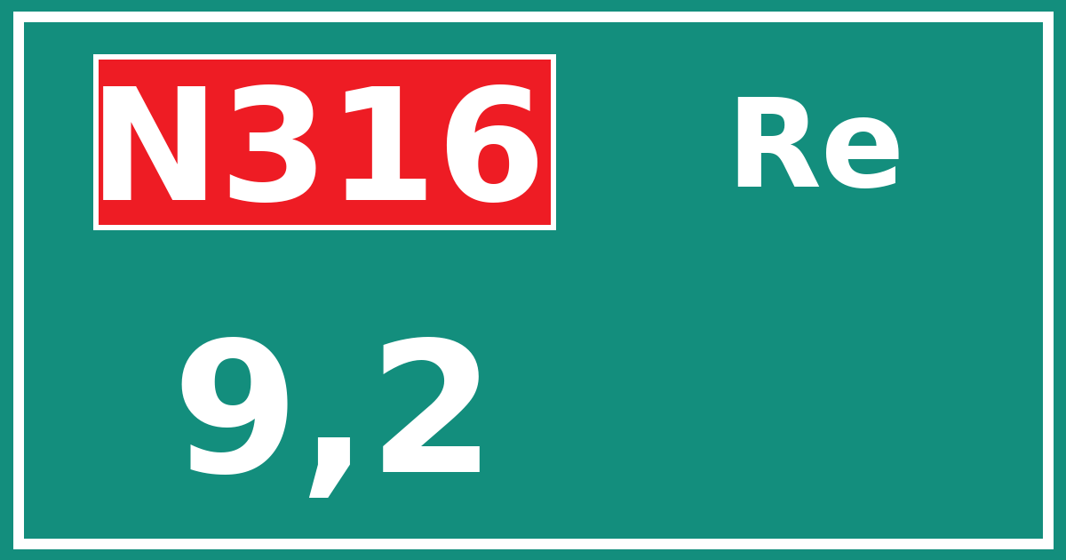Hectometerbord N316 9,2 zijde Re