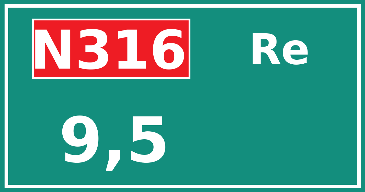 Hectometerbord N316 9,5 zijde Re