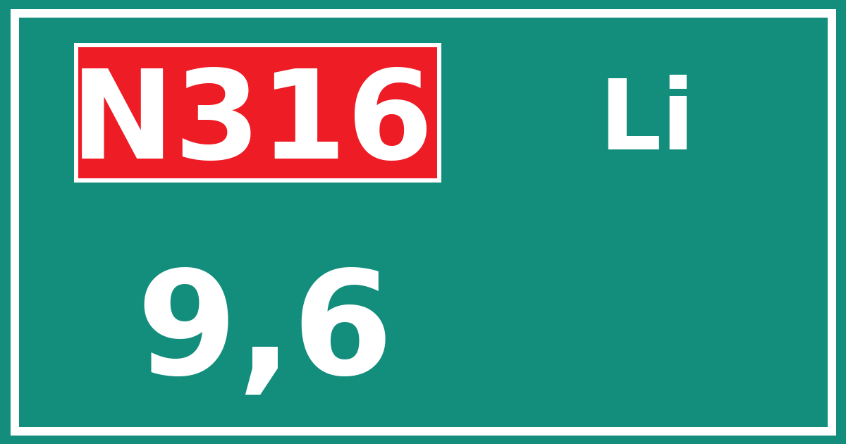Hectometerbord N316 9,6 zijde Li