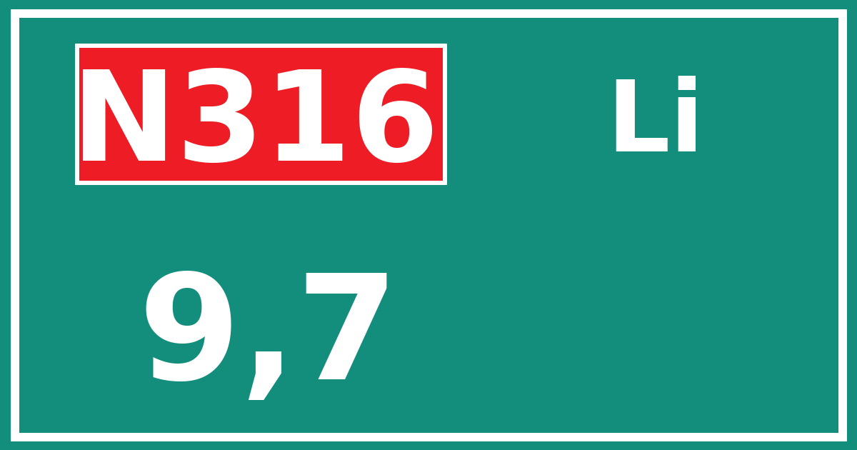 Hectometerbord N316 9,7 zijde Li