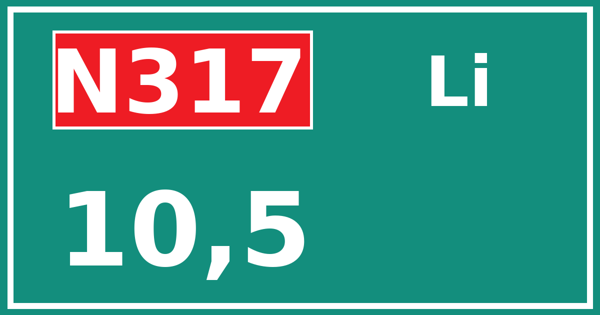 Hectometerbord N317 10,5 zijde Li