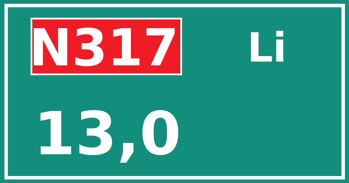 Hectometerbord N317 13,0 zijde Li