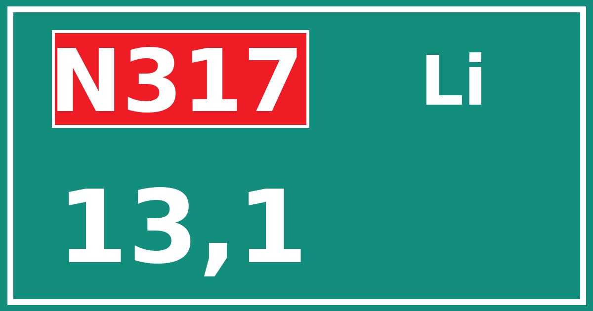 Hectometerbord N317 13,1 zijde Li