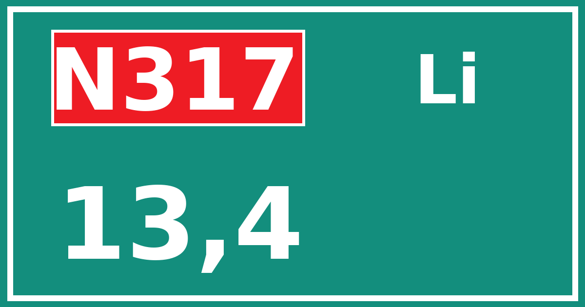 Hectometerbord N317 13,4 zijde Li