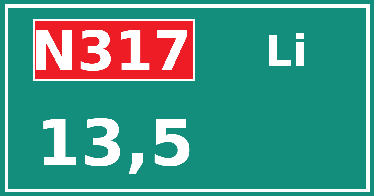 Hectometerbord N317 13,5 zijde Li