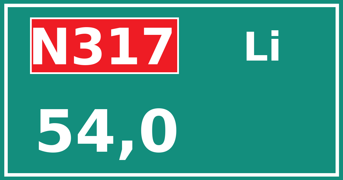 Hectometerbord N317 54,0 zijde Li
