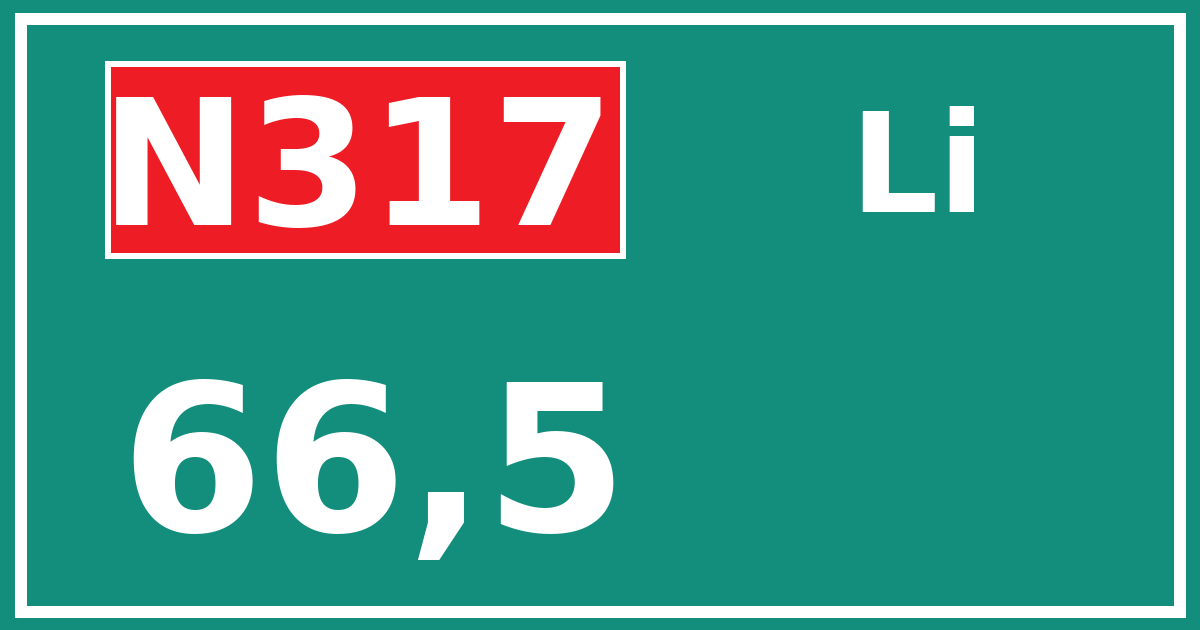 Hectometerbord N317 66,5 zijde Li