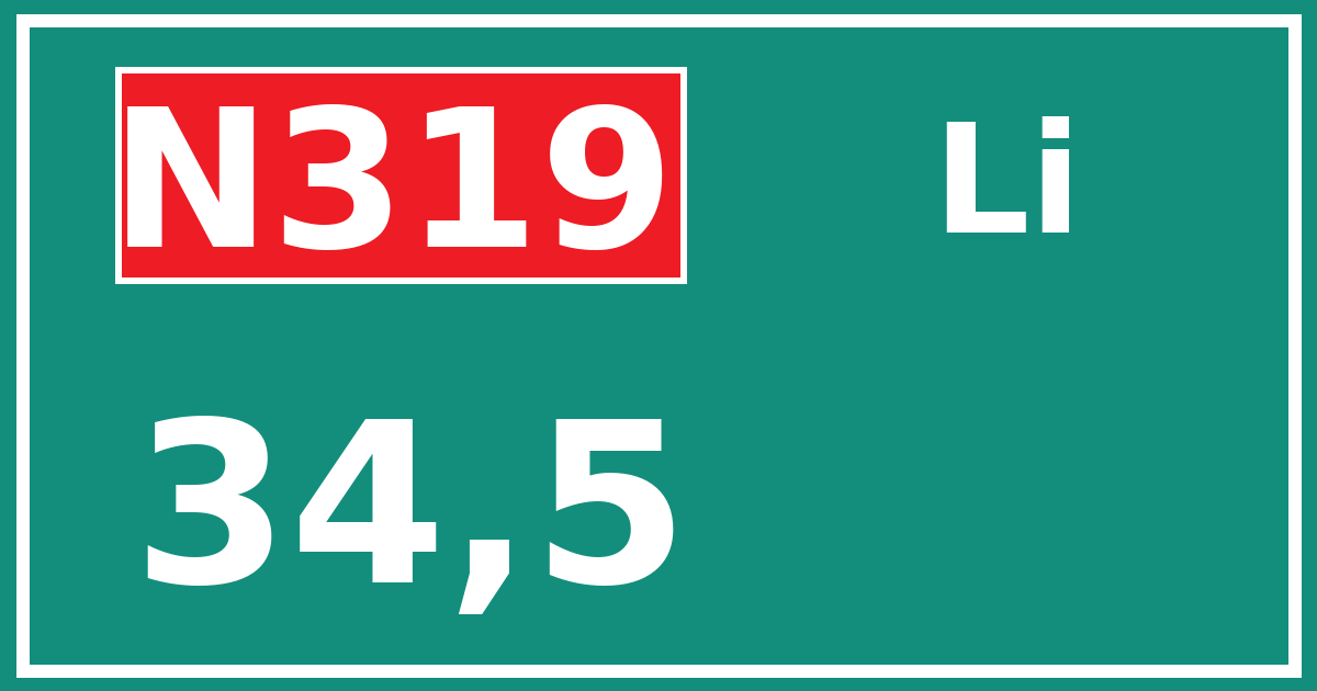 Hectometerbord N319 34,5 zijde Li