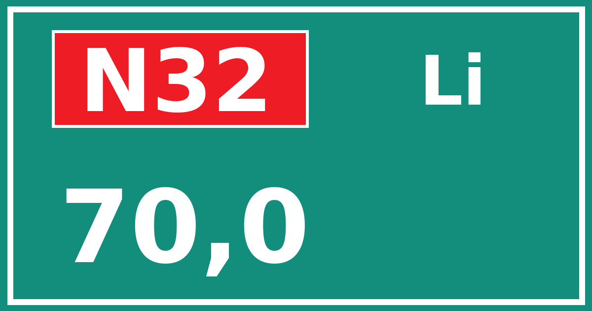 Hectometerbord N32 70,0 zijde Li
