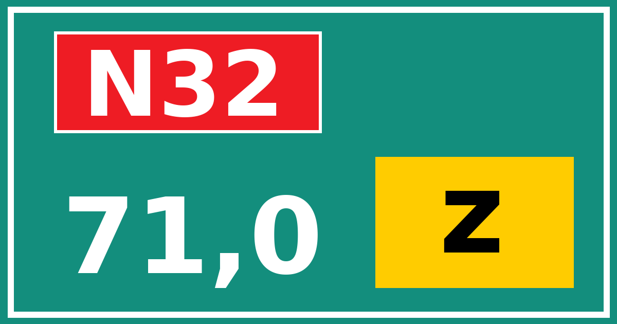 Hectometerbord N32 71,0 letter z