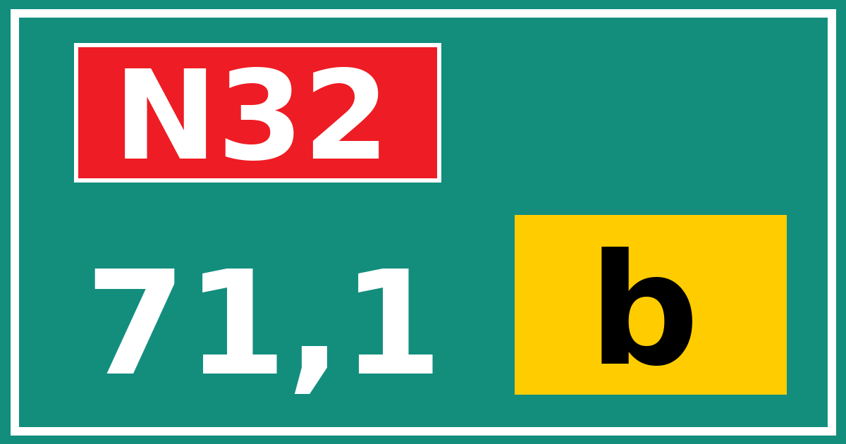 Hectometerbord N32 71,1 letter b