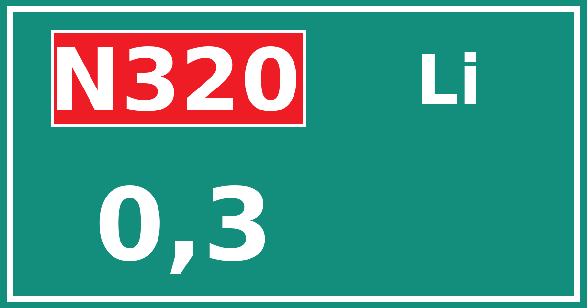 Hectometerbord N320 0,3 zijde Li
