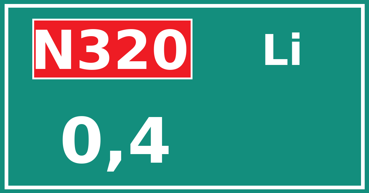 Hectometerbord N320 0,4 zijde Li