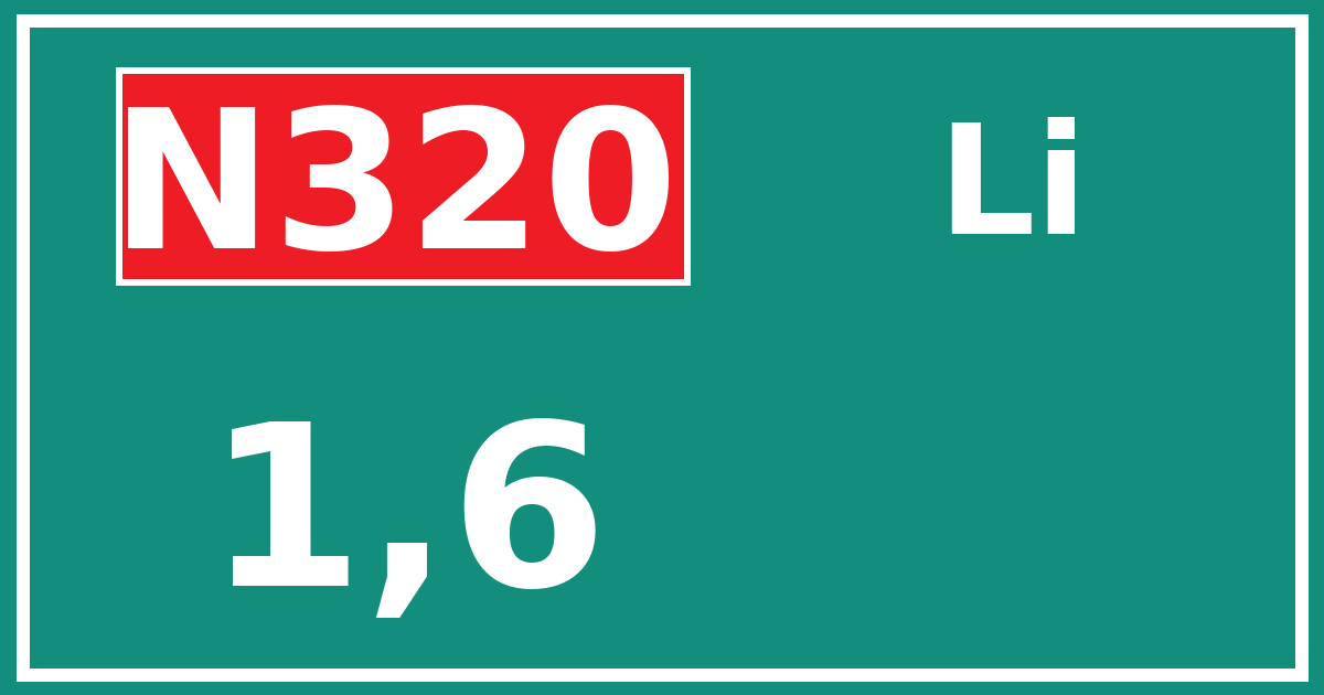 Hectometerbord N320 1,6 zijde Li