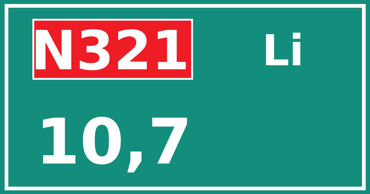 Hectometerbord N321 10,7 zijde Li