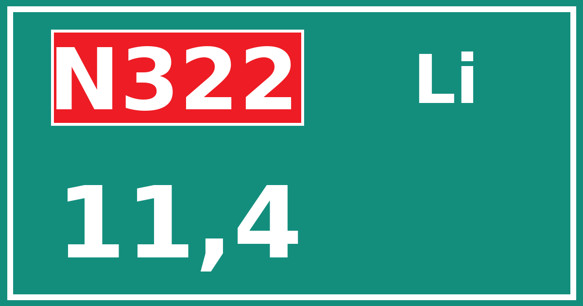 Hectometerbord N322 11,4 zijde Li