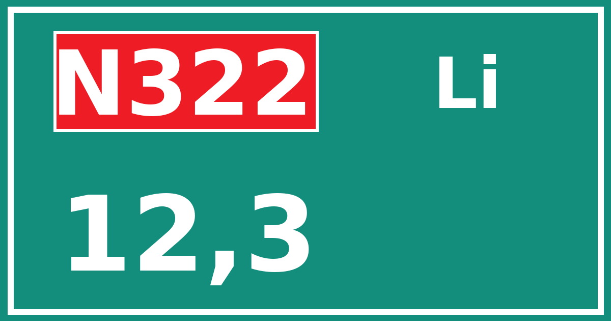 Hectometerbord N322 12,3 zijde Li