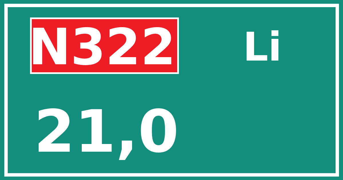 Hectometerbord N322 21,0 zijde Li