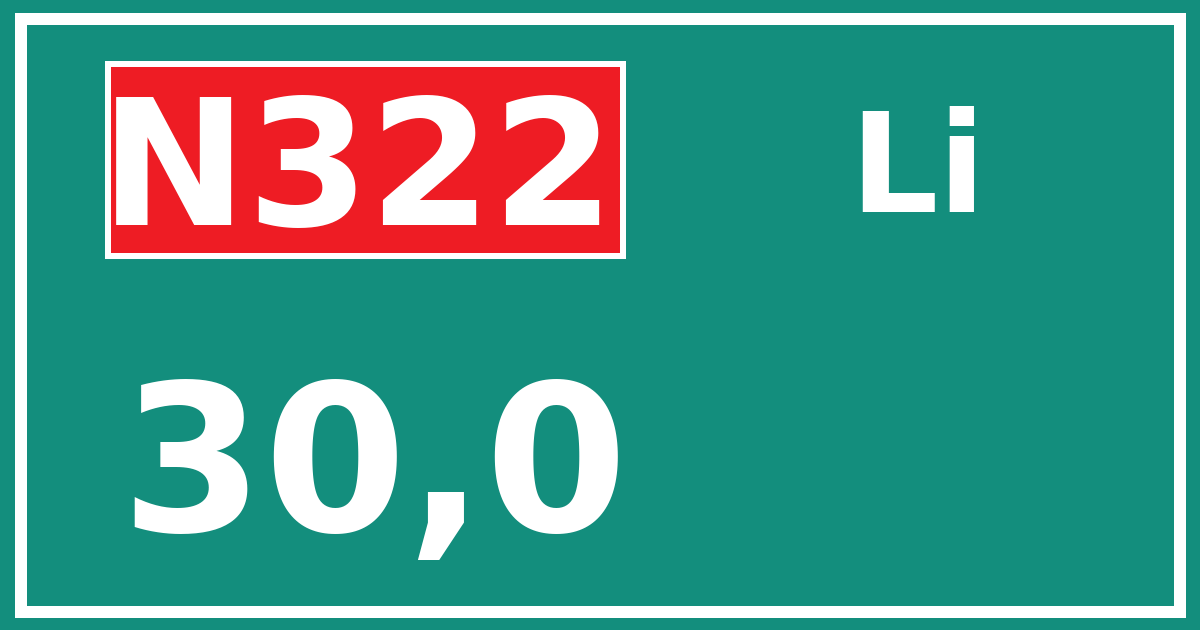 Hectometerbord N322 30,0 zijde Li