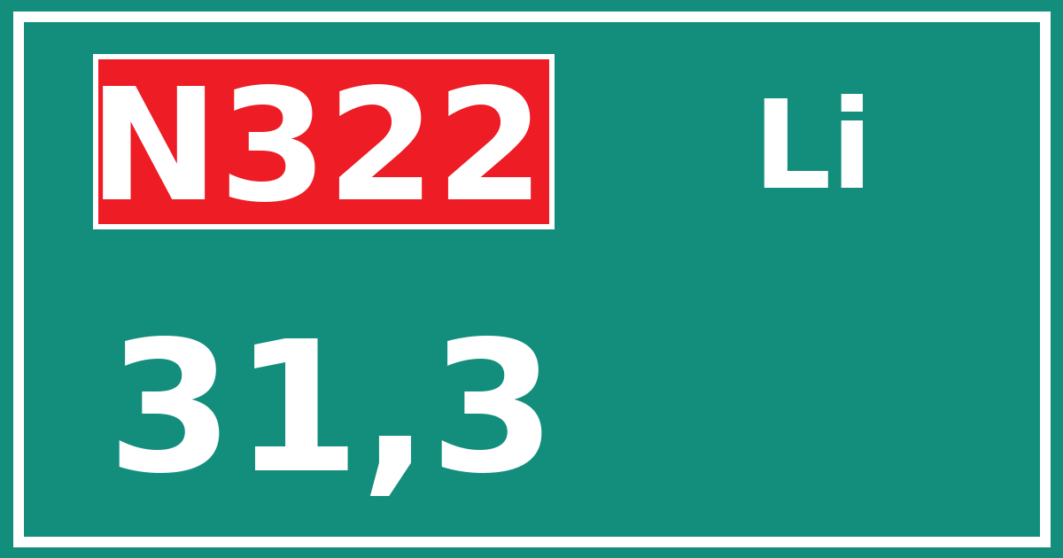 Hectometerbord N322 31,3 zijde Li