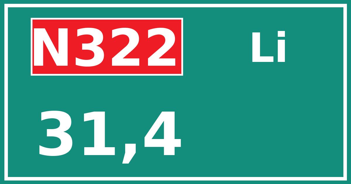 Hectometerbord N322 31,4 zijde Li