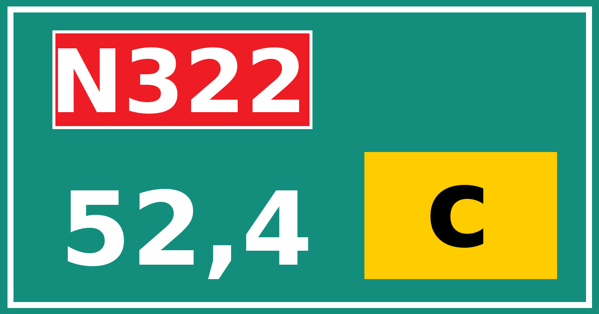 Hectometerbord N322 52,4 letter c