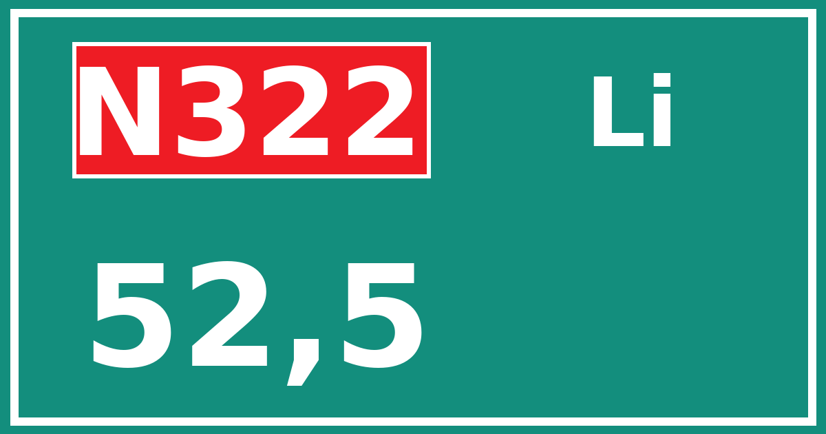 Hectometerbord N322 52,5 zijde Li