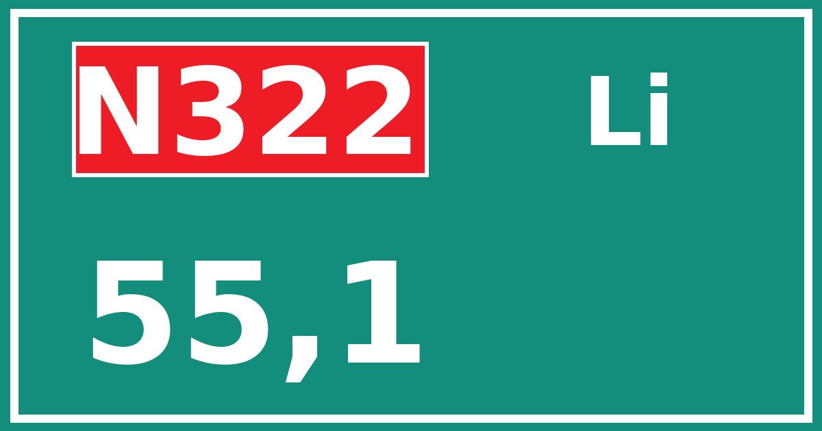 Hectometerbord N322 55,1 zijde Li