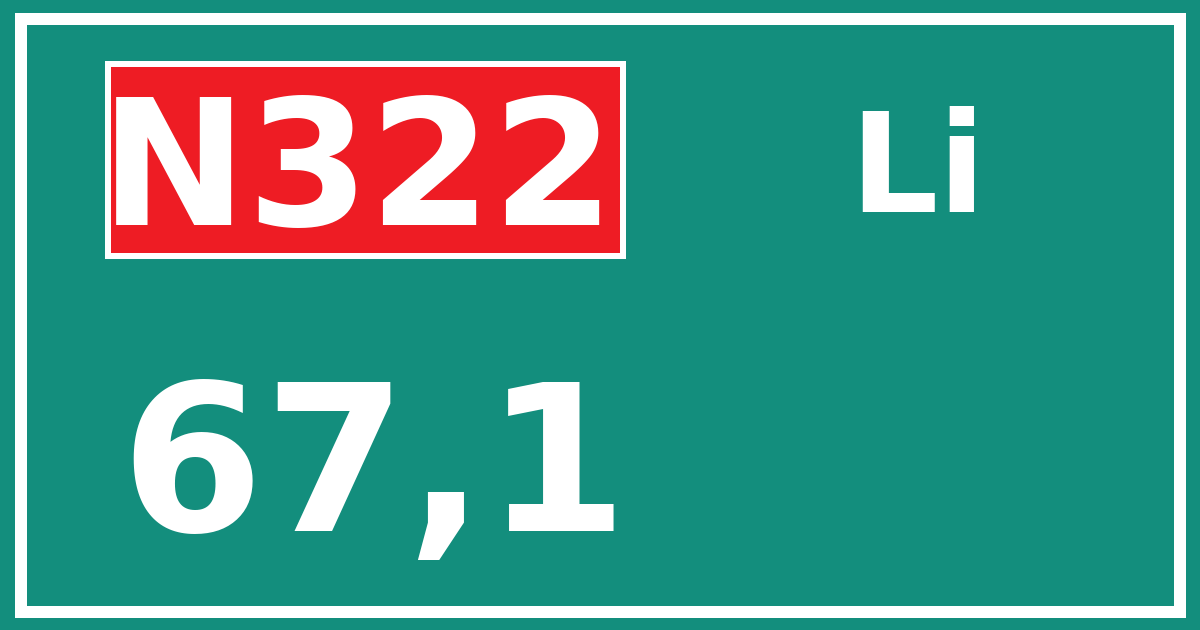 Hectometerbord N322 67,1 zijde Li
