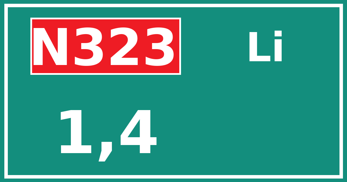 Hectometerbord N323 1,4 zijde Li