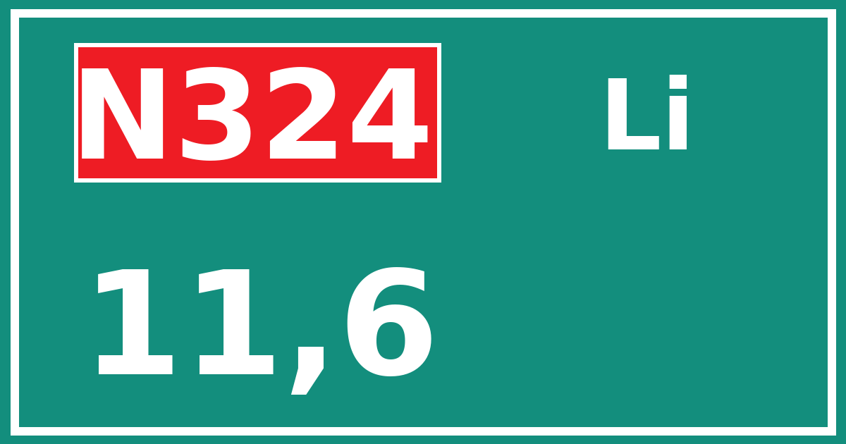 Hectometerbord N324 11,6 zijde Li