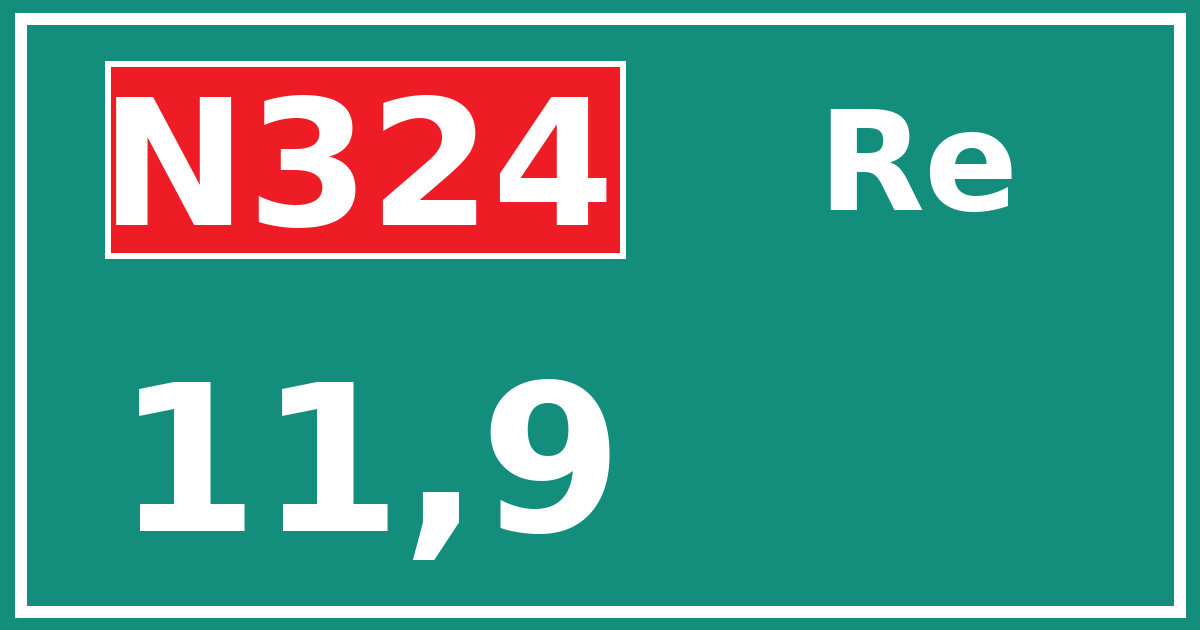 Hectometerbord N324 11,9 zijde Re