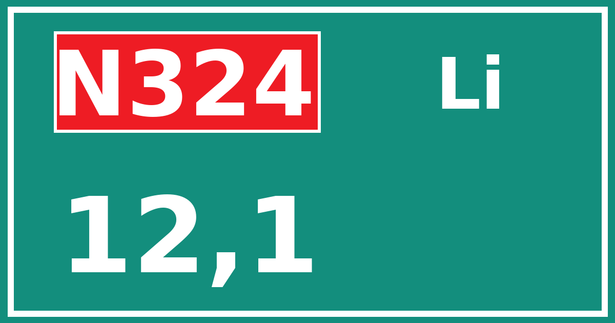Hectometerbord N324 12,1 zijde Li