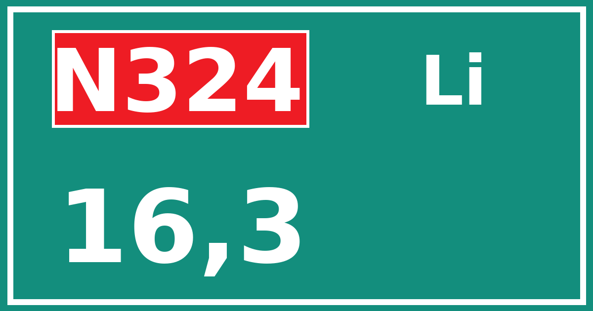 Hectometerbord N324 16,3 zijde Li