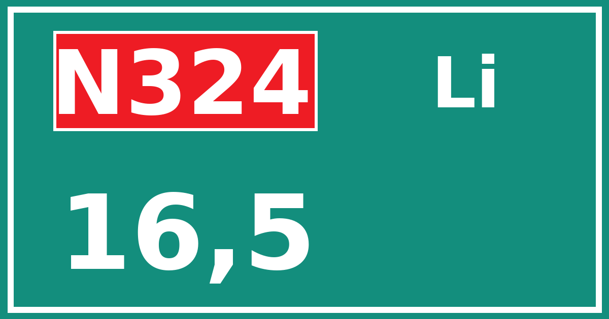 Hectometerbord N324 16,5 zijde Li