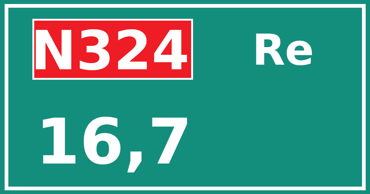 Hectometerbord N324 16,7 zijde Re