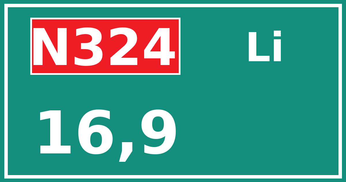Hectometerbord N324 16,9 zijde Li