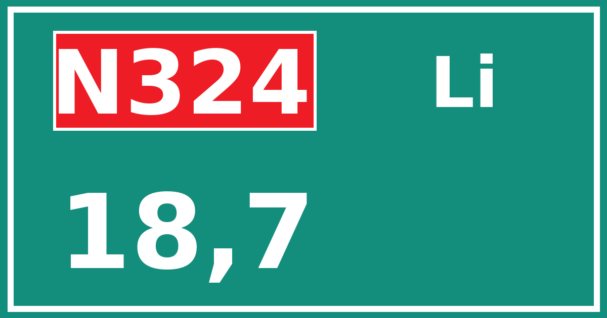 Hectometerbord N324 18,7 zijde Li