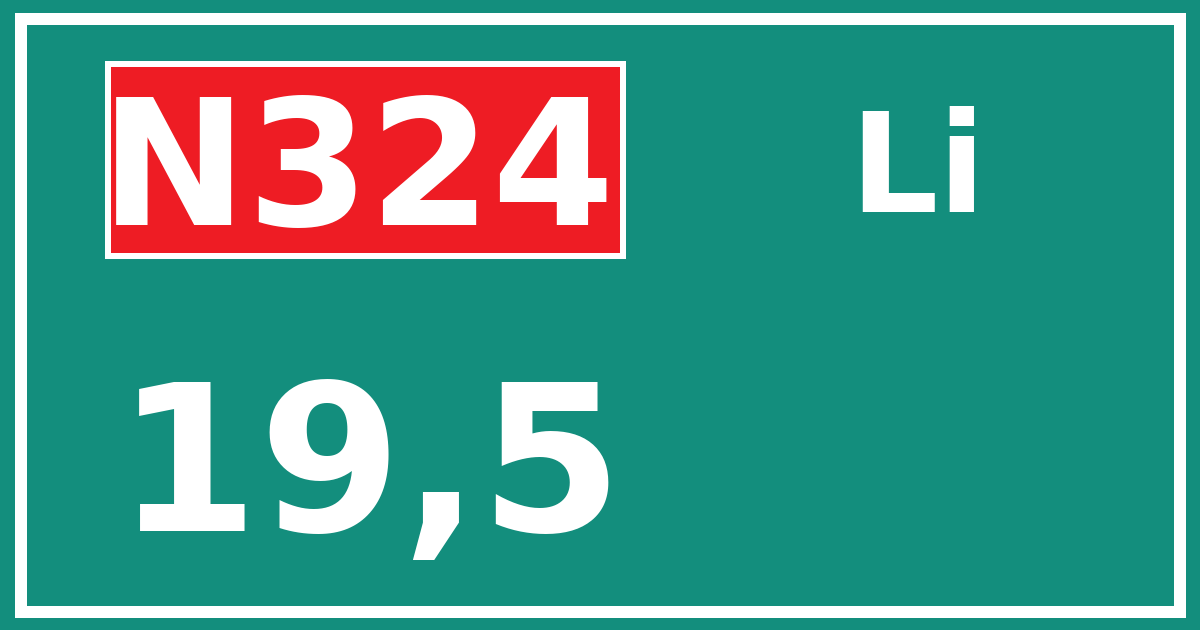 Hectometerbord N324 19,5 zijde Li